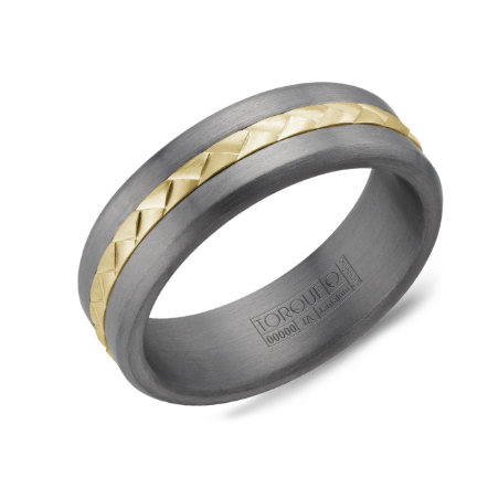 Men's Wedding Band with Fluted Gold Center and Sandpaper Edges, 7mm - Carter's Collective Fine Jewelry