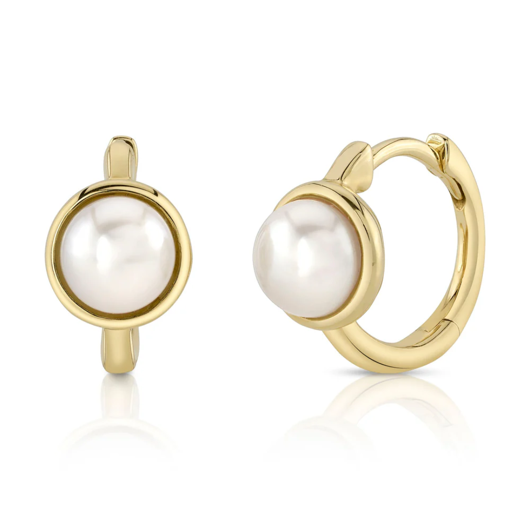 Pearl Bezel Huggie Hoop Earrings