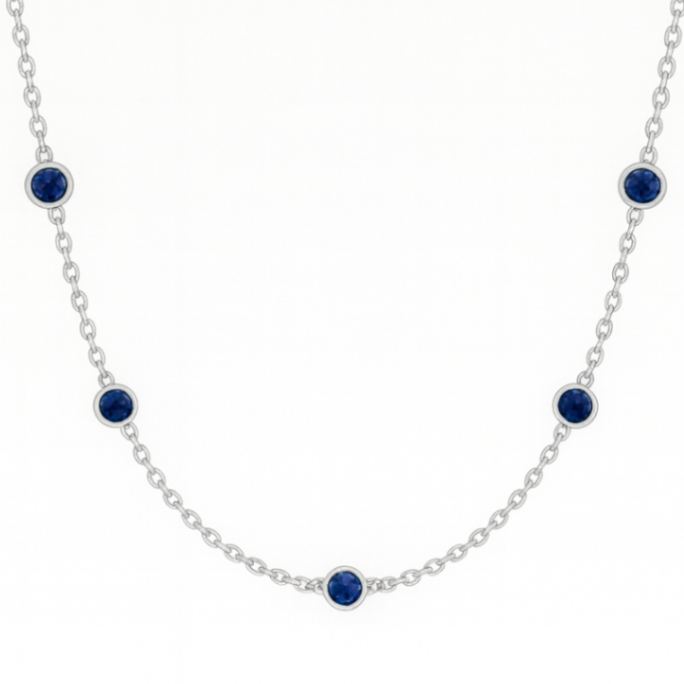 Mini Sapphire Station Necklace on Cable Chain - Carter's Collective Fine Jewelry