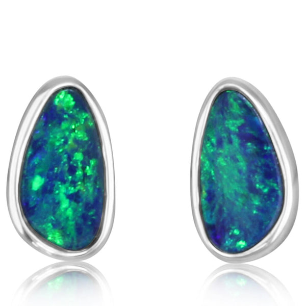 Australian Doublet Opal Bezet Set Stud Earrings (Pair)