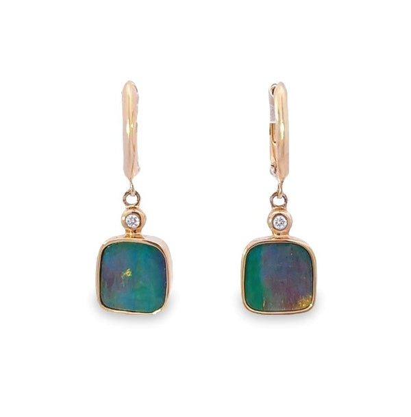 Australian Doublet Opal Dangle Earrings with Diamond Bezel Accent (Pair)