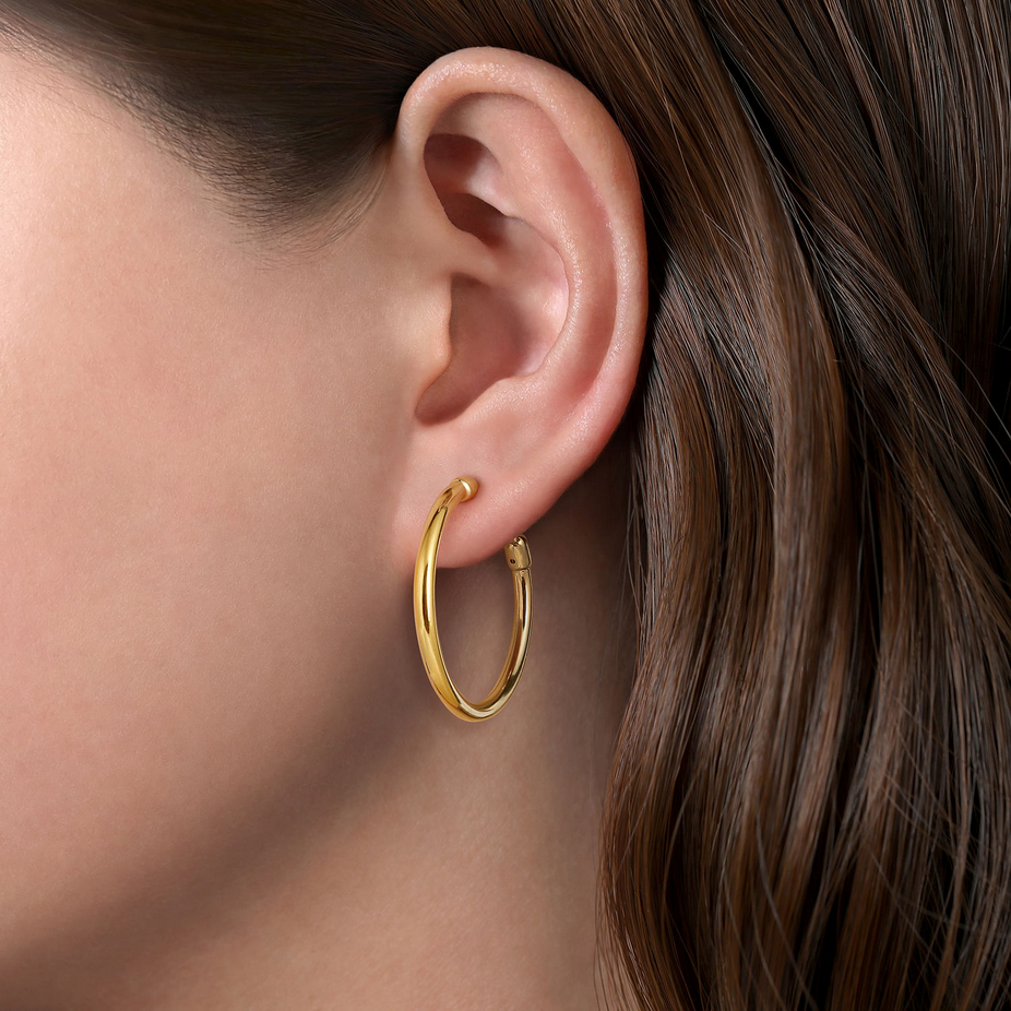 Round Plain Gold Hoop Earrings (Pair), Size 30mm - Carter's Collective Fine Jewelry