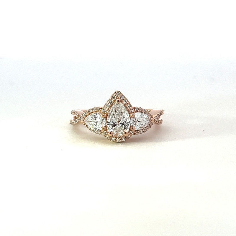 Previously Loved Lab Grown Pear Shaped Diamond Engagement Ring with Pear Shaped Accent Stones (Sold As Is)