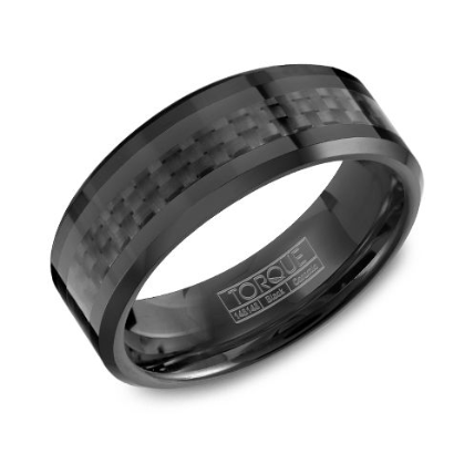 Black Ceramic Men's Wedding Band with Fiber Center, 8mm - Carter's Collective Fine Jewelry