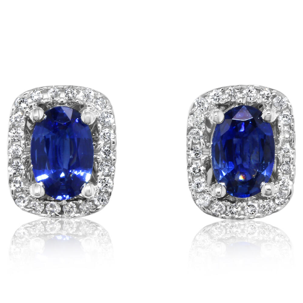 14K White Gold Sapphire and Diamond Halo Studs