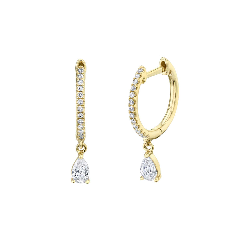 Pave Diamond Pear Drop Huggie Hoop Earrings (Pair)