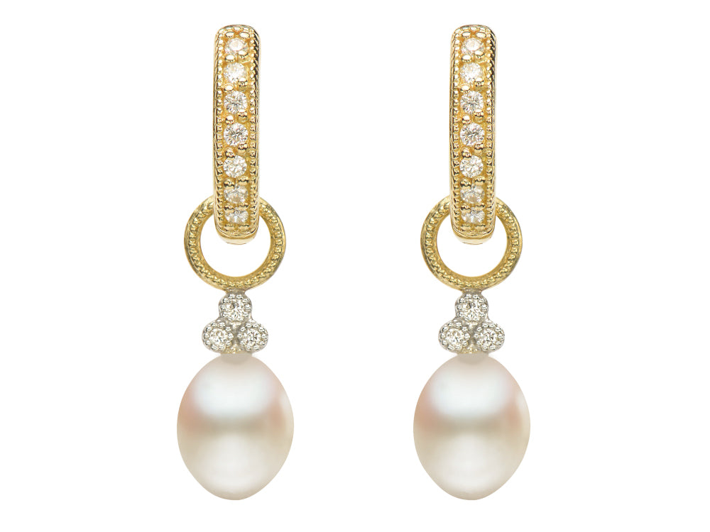 Diamond Briolette Pearl Charms (Pair)