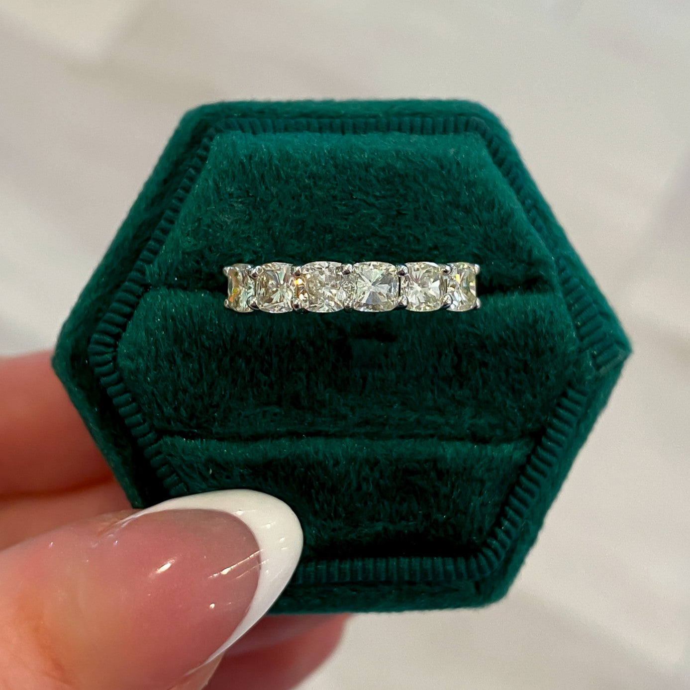 Cushion Cut Natural Diamond Half Eternity Band, 1.82 CTTW