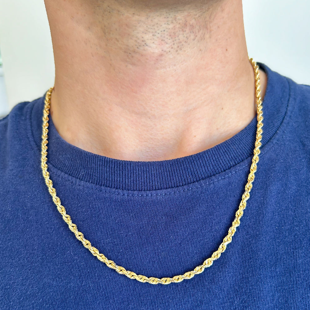 Men's 14K Yellow Gold Diamond Cut Rope Chain, 22"