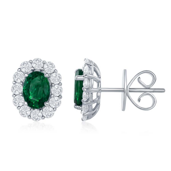 Oval Cut Emerald Diamond Halo Stud Earrings