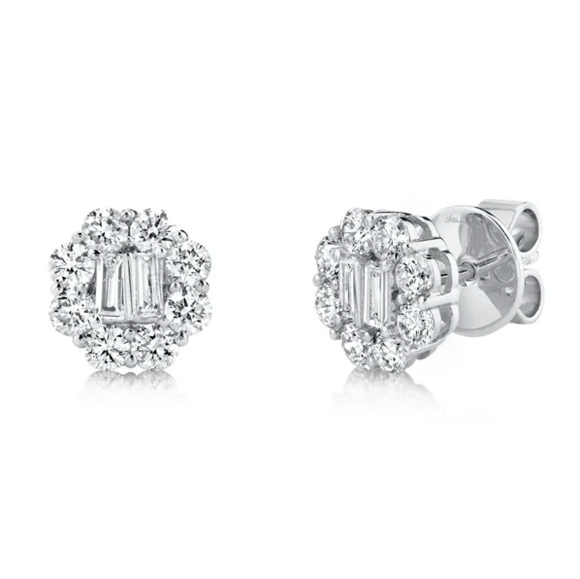 0.89ct Baguette Diamond Halo Stud Earrings