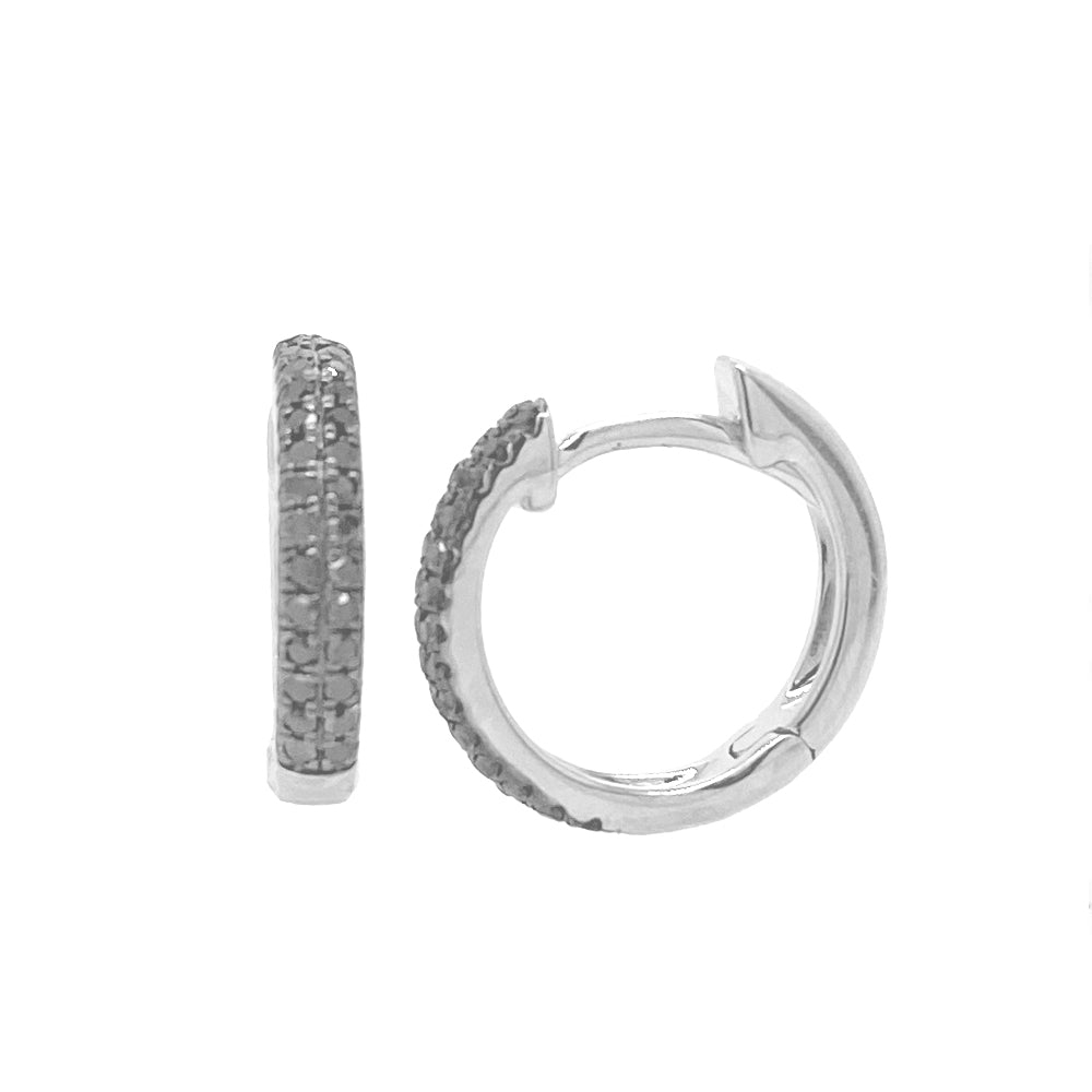 Black Diamond Pave Huggie Hoop Earrings (Pair)