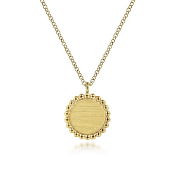 Engravable Disk with Bujukan Beaded Texture Frame Pendant, 18 Inches - Last Chance - Carter's Collective Fine Jewelry