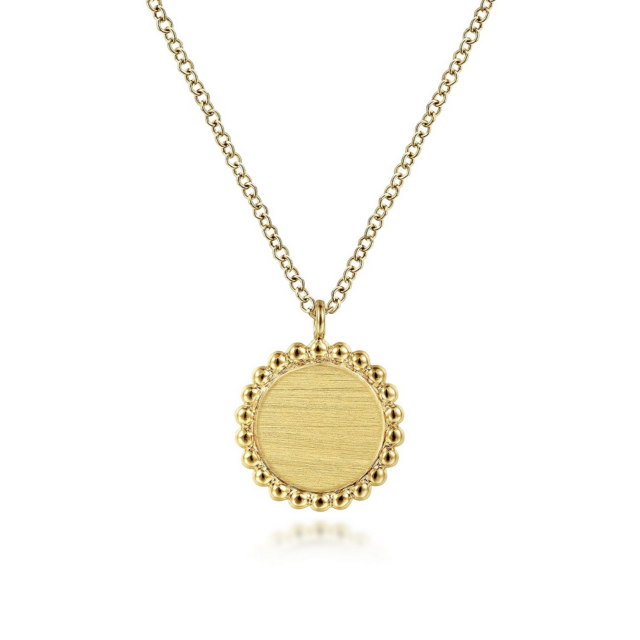 Engravable Disk with Bujukan Beaded Texture Frame Pendant, 18 Inches - Last Chance - Carter's Collective Fine Jewelry