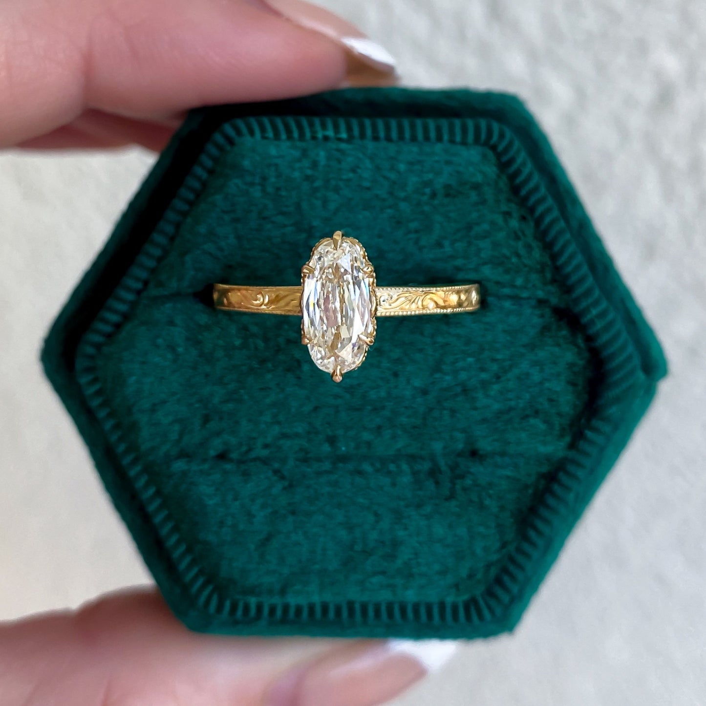 Bespoke Natural Oval Diamond Hand Engraved Engagement Ring - Carter's Collective Fine Jewelry