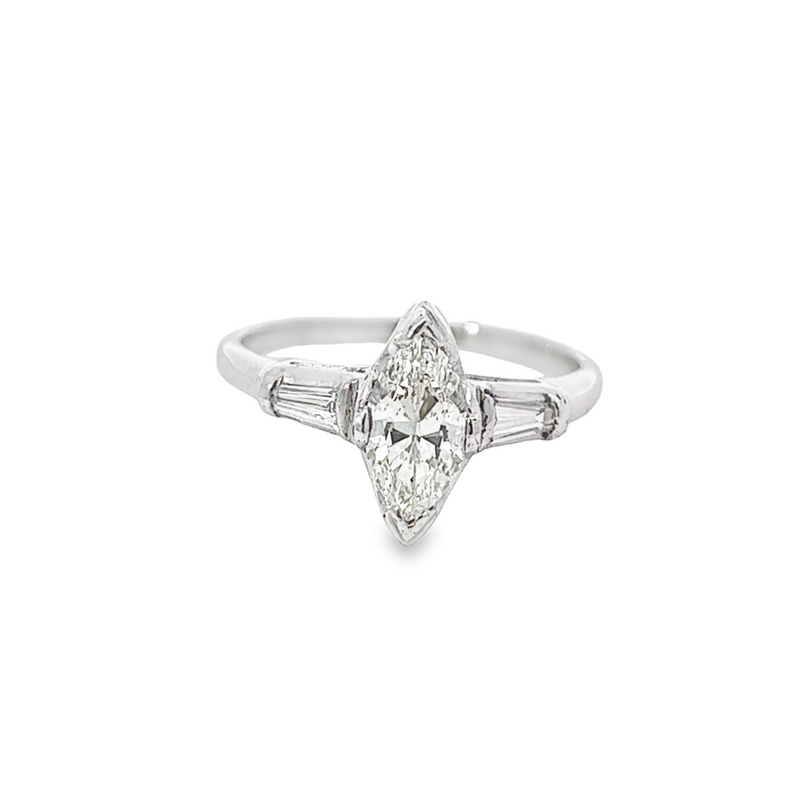 Previously Loved Marquise Engagement Ring with Baguette Accents