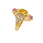 Yellow Sapphire Bezel Ring with Ruby Accent Stones, 6.77 CTTW - Carter's Collective Fine Jewelry