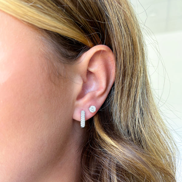 Pave Paper Clip Link Huggie Hoop Earrings