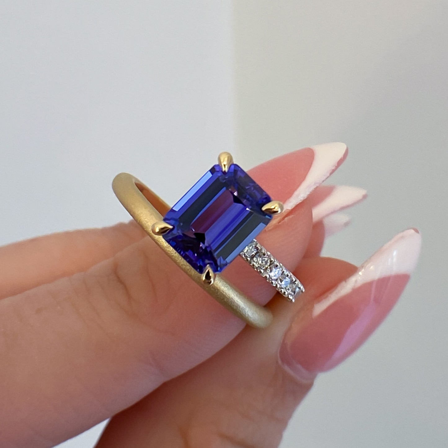 Tanzanite Emerald Cut Gemstone Wrap Diamond Ring