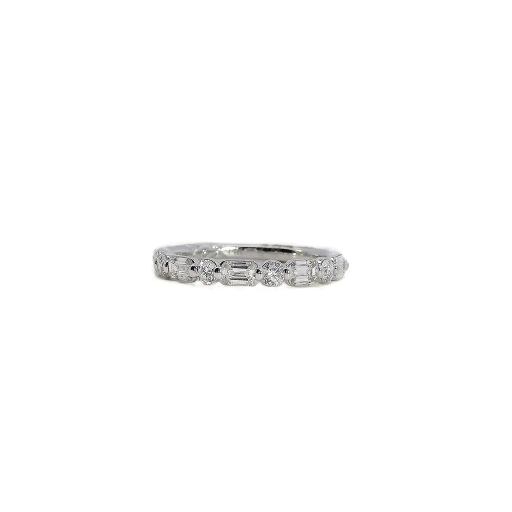 Alternating Emerald and Round Diamond Shared Prong Wedding Band