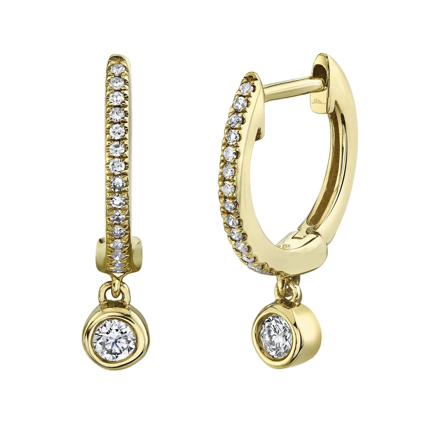 Bezel Diamond Dangle Huggie Earrings