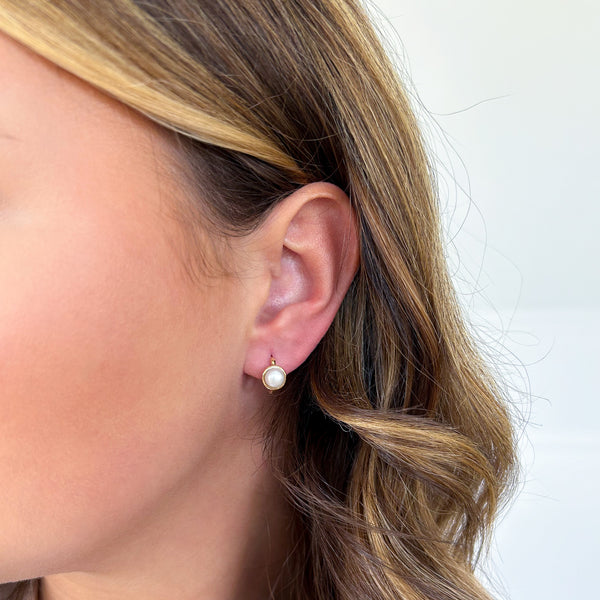 Pearl Bezel Huggie Hoop Earrings