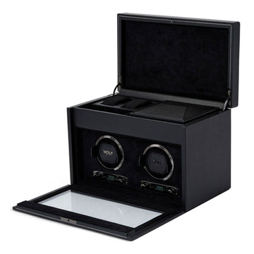 British Racing Black Double Watch Winder with Storage - Carter's Collective Fine Jewelry