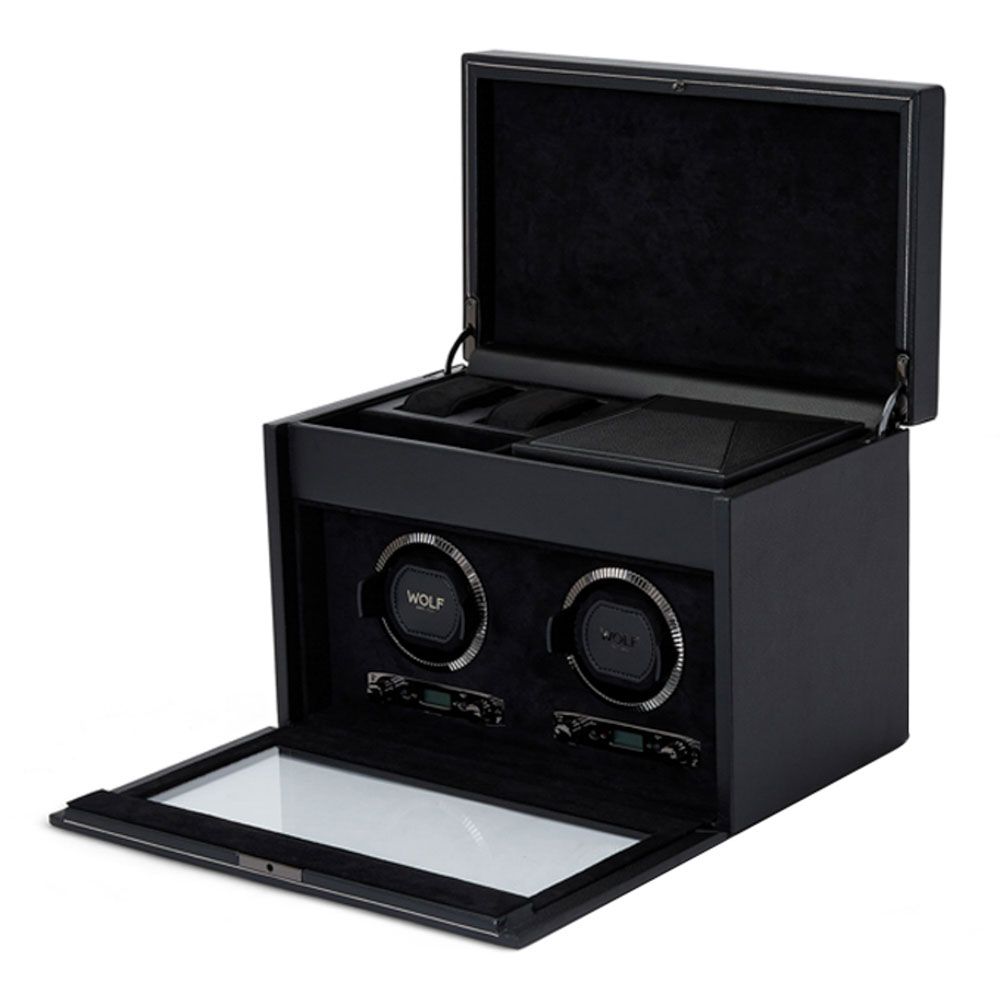 British Racing Black Double Watch Winder with Storage - Carter's Collective Fine Jewelry