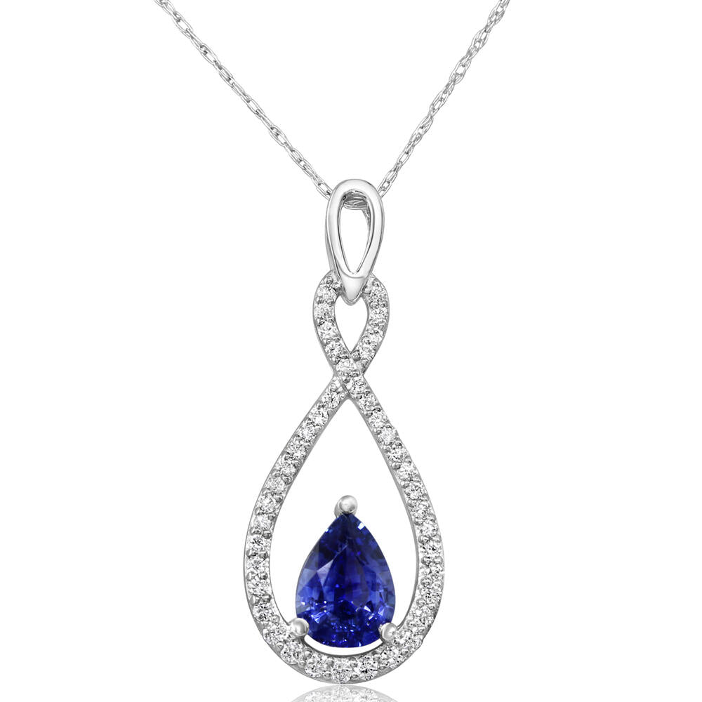 Pear Shaped Blue Sapphire Pendant with Diamond Accents