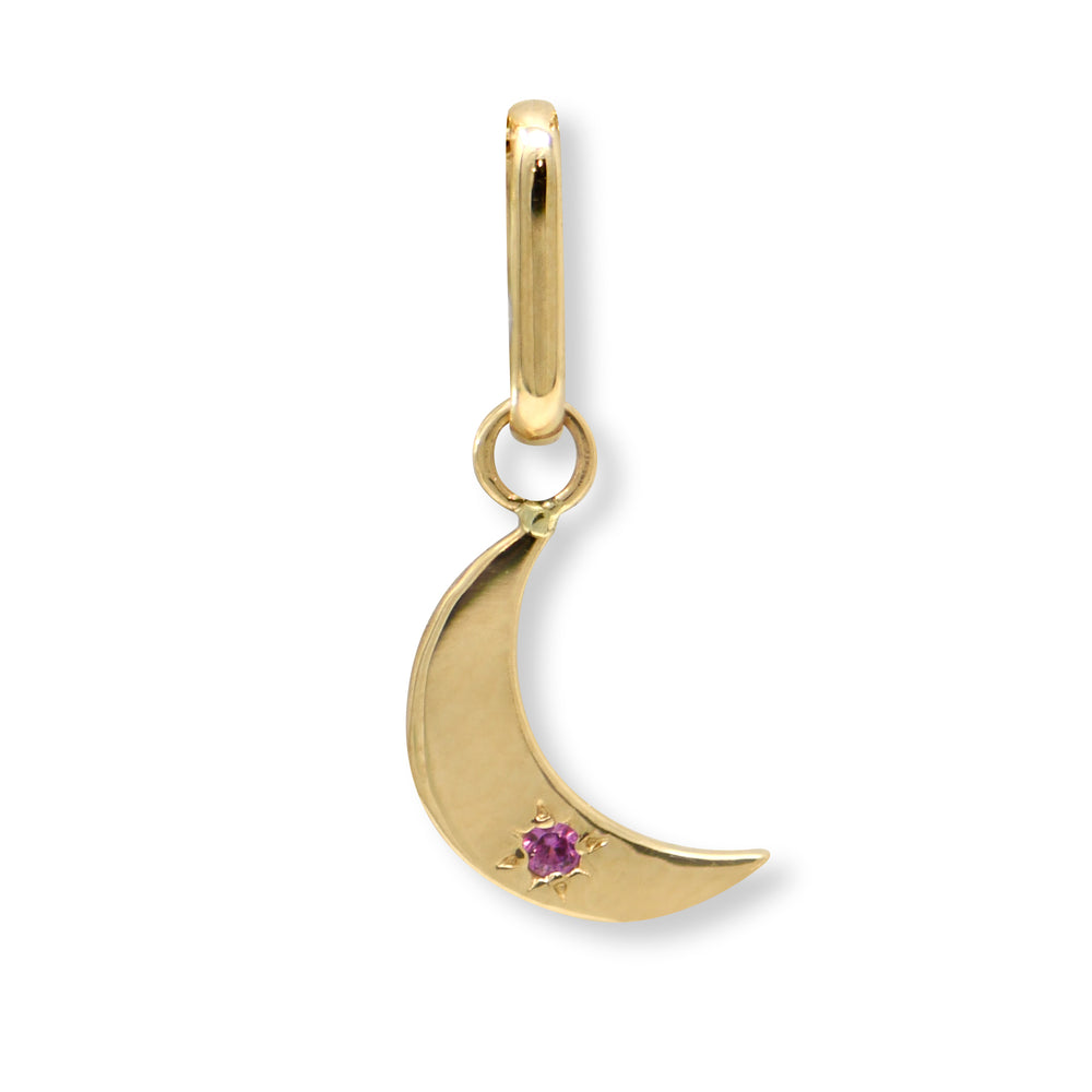 Crescent Moon Charm w/ Pink Tourmaline - Carter's Collective Fine Jewelry