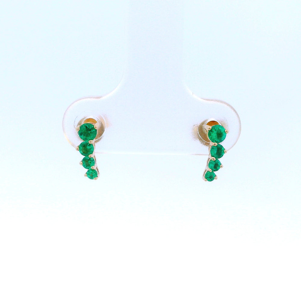 Petite Graduated Emerald Gemstone Climber Stud Earrings (Pair)