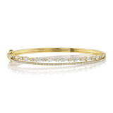 Two Row Open Design Diamond Bangle Bracelet with Pear and Round Diamonds Alternating