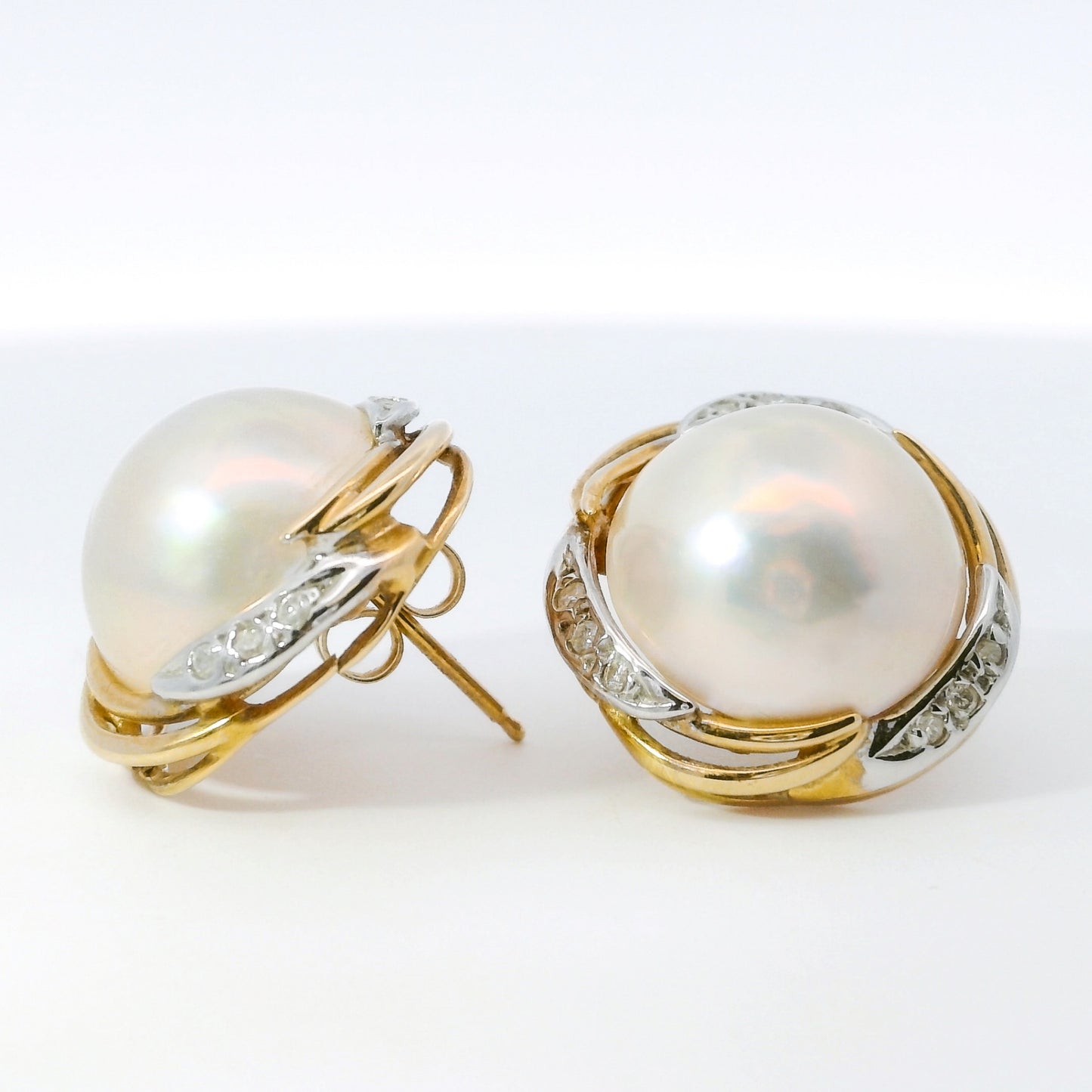 PREVIOUSLY LOVED MABE PEARL AND DIAMOND EARRINGS