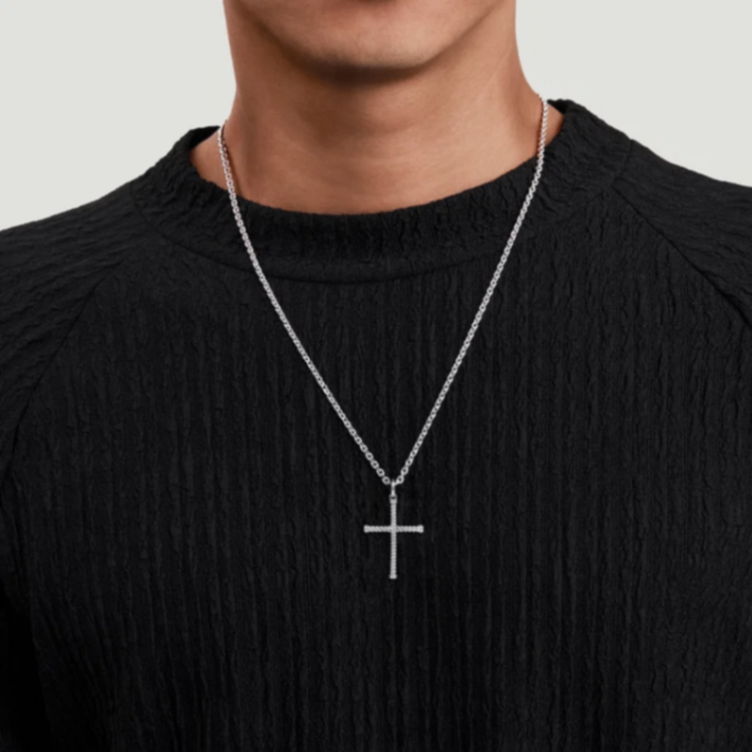 Sterling Silver Rope Textured Cross Pendant