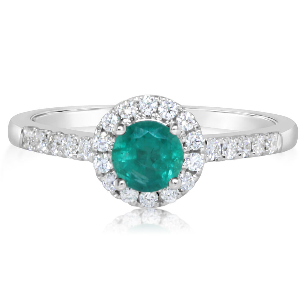 14K White Gold Emerald Fashion Ring with Diamond Accents