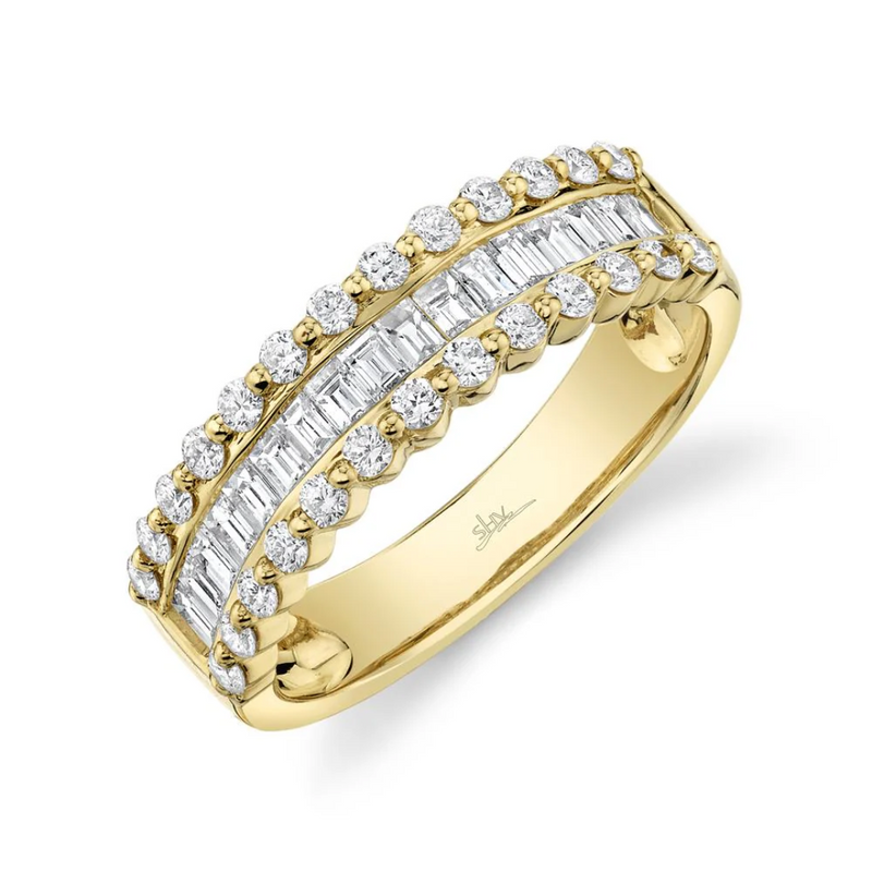 Three Row Baguette Diamond Fashion Ring