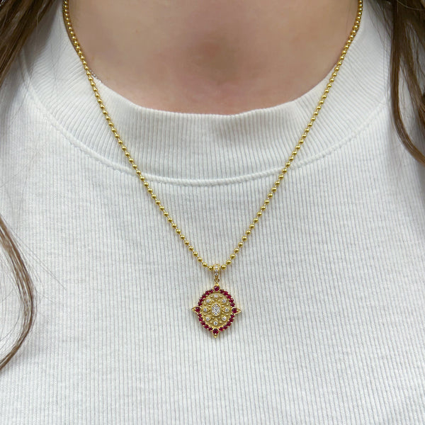 Ruby & Diamond Medallion Charm (Chain Not Included)