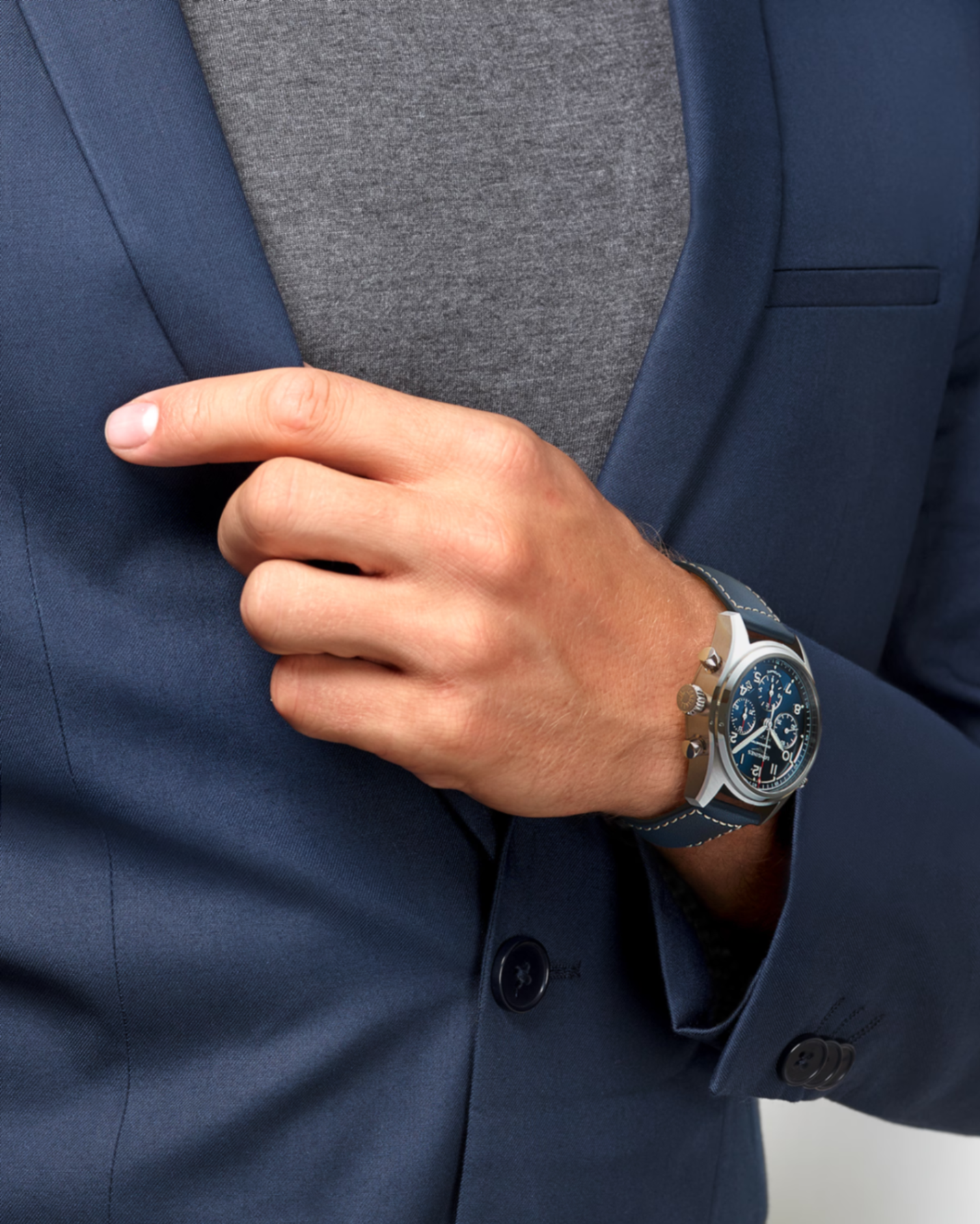 Longines "Spirit Chronograph" Watch with Sunray Blue Dial & Blue Leather Strap - Carter's Collective Fine Jewelry