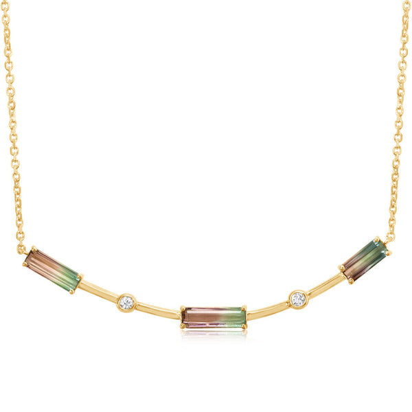 Watermelon Tourmaline Bar Necklace