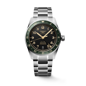 Longines "Spirit Zulu Time" Watch - Stainless Steel with Green Ceramic Bezel & Anthracite Dial, 39mm - Carter's Collective Fine Jewelry