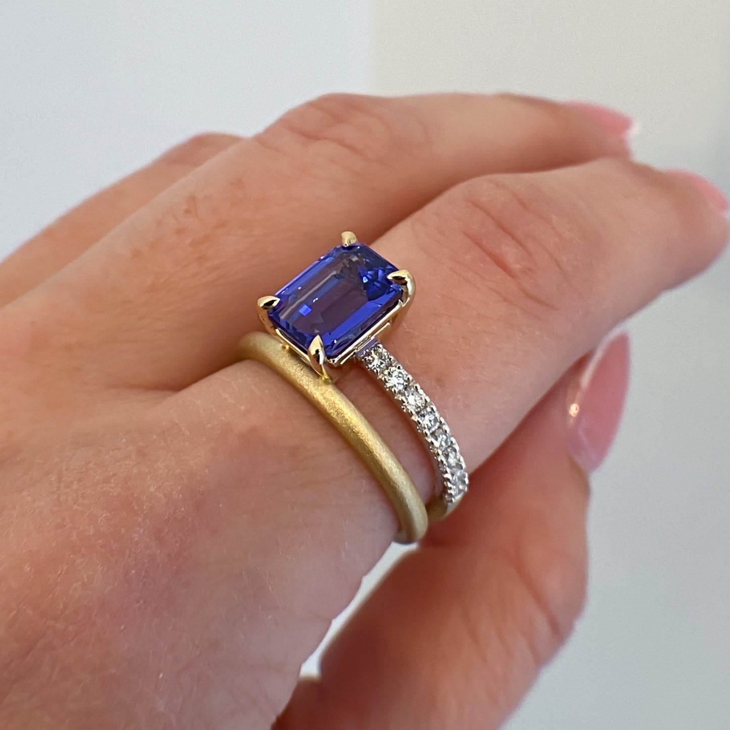 Tanzanite Emerald Cut Gemstone Wrap Diamond Ring