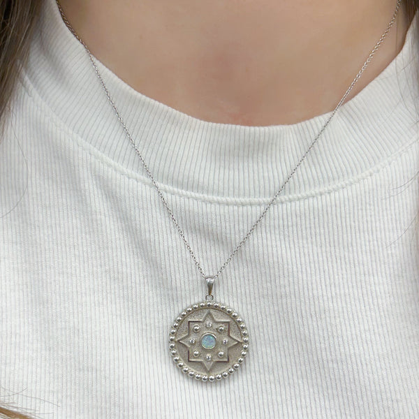 Sterling Silver Australian Opal & White Sapphire Medallion Necklace