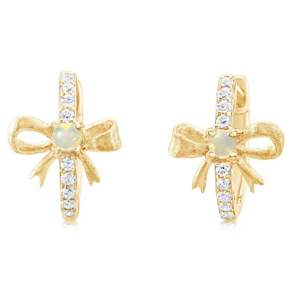 Australian Opal and Diamond Bow Hoop Earrings, 0.20 CTTW - Carter's Collective Fine Jewelry