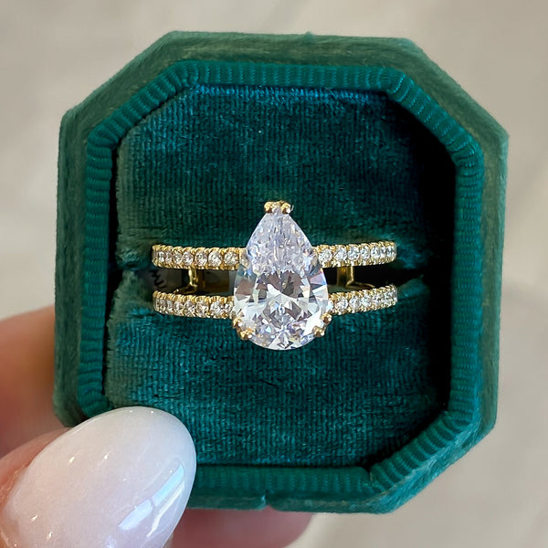 Pear Double Row Diamond Band Engagement Ring Setting (Does Not Include Center Stone)