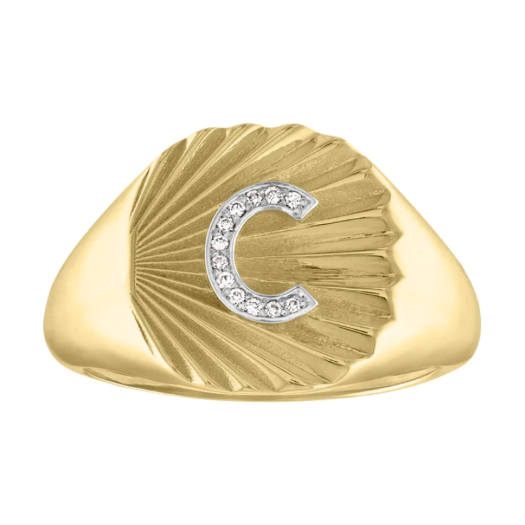 Customizable Diamond Initial Fluted Signet Ring - Carter's Collective Fine Jewelry