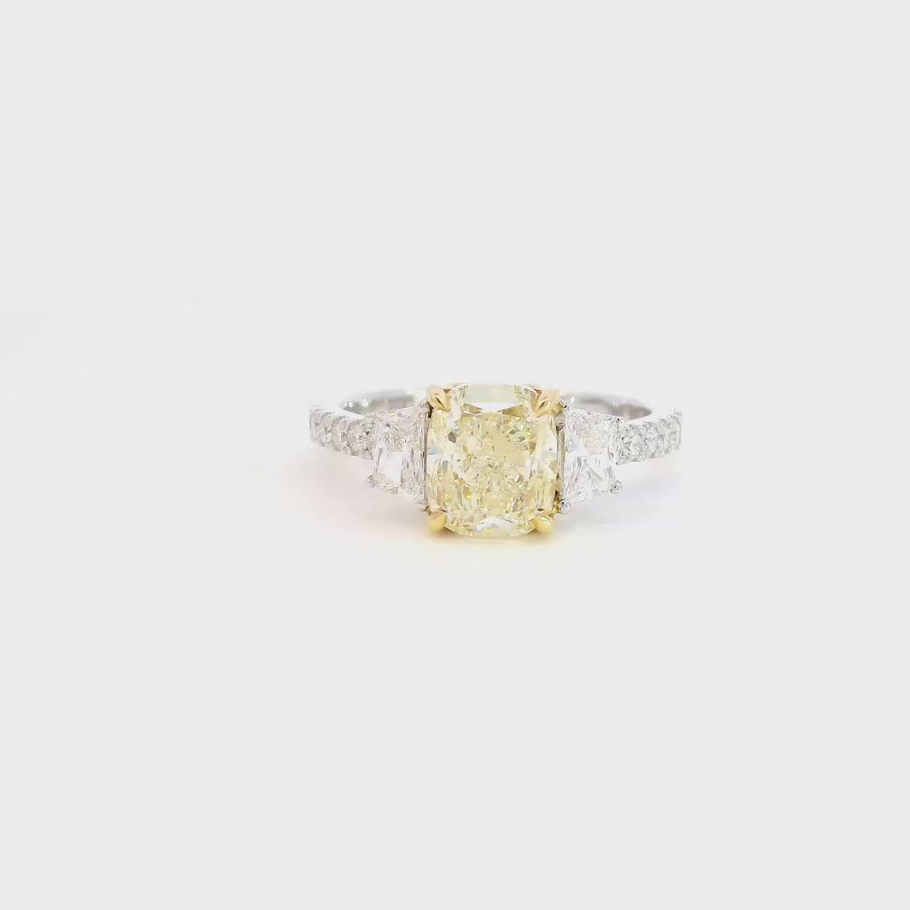 Fancy Yellow Cushion Cut Diamond Ring, 2.49 CTTW