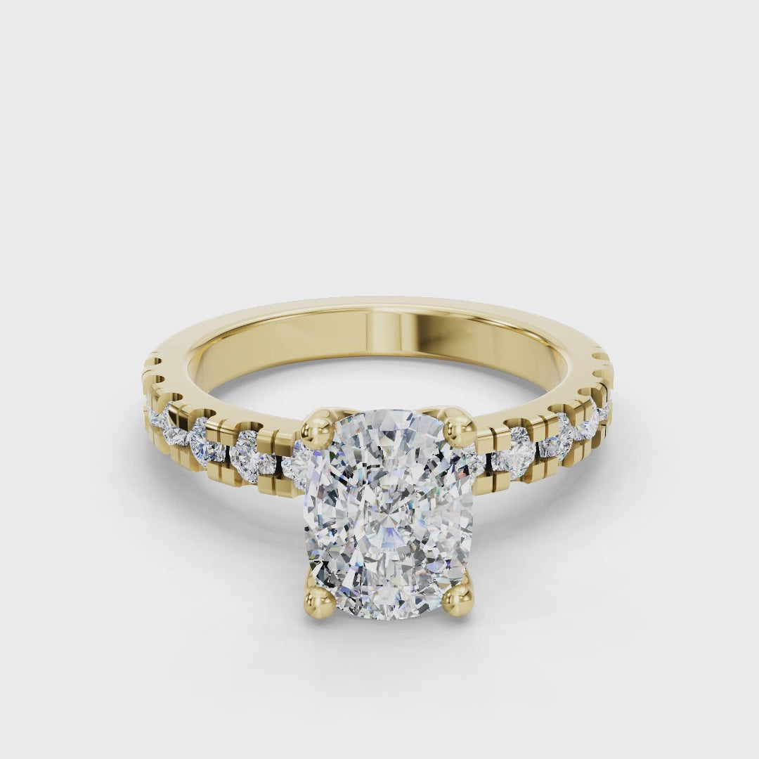 Hydrangea Lab Grown Cushion Cut Diamond Engagement Ring, 3.70 CTTW