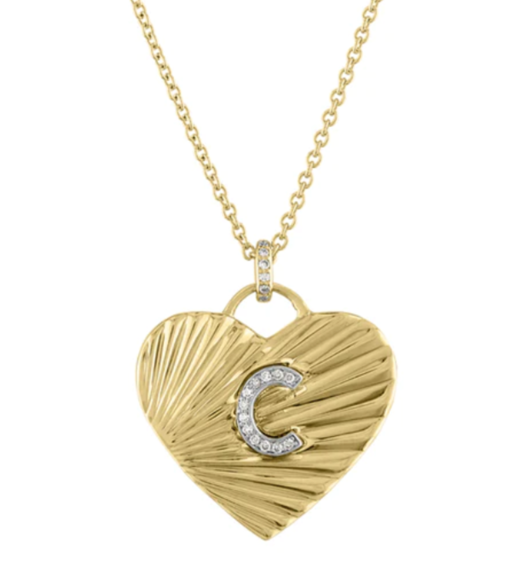 Diamond Initial Fluted Heart Necklace