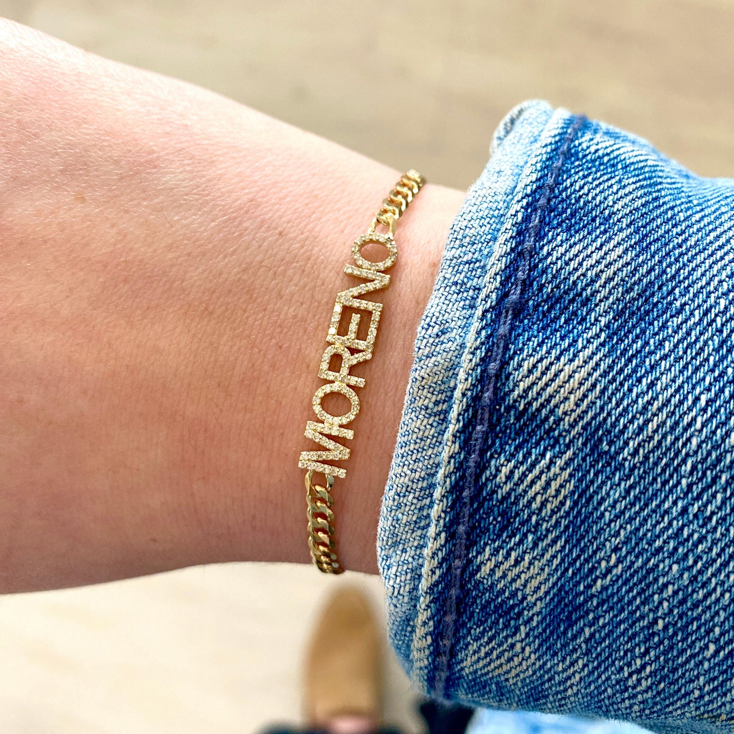 Gold and Diamond Name Curb Chain Bracelet