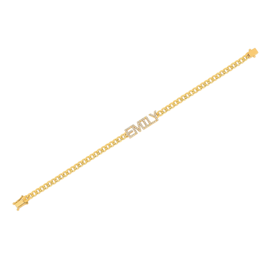Gold and Diamond Name Curb Chain Bracelet - Carter's Collective Fine Jewelry